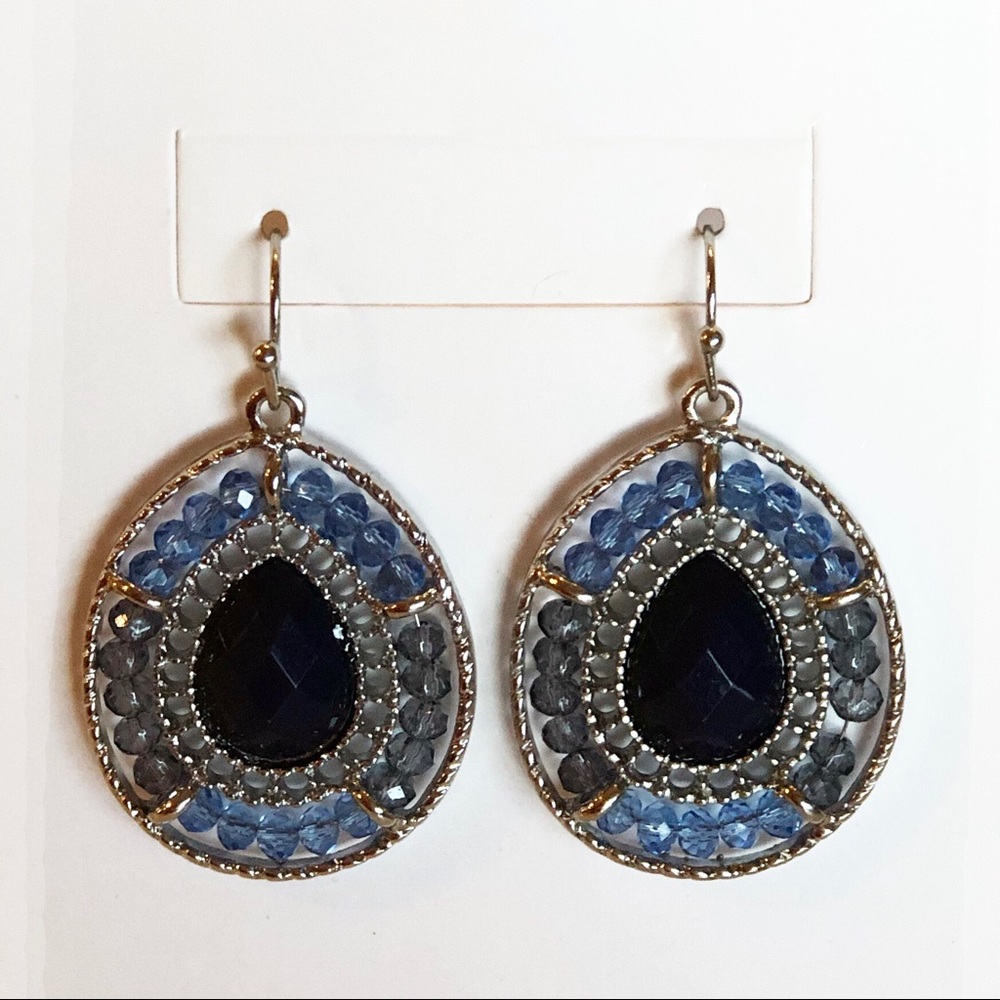 Blue and Silver Beaded Earrings